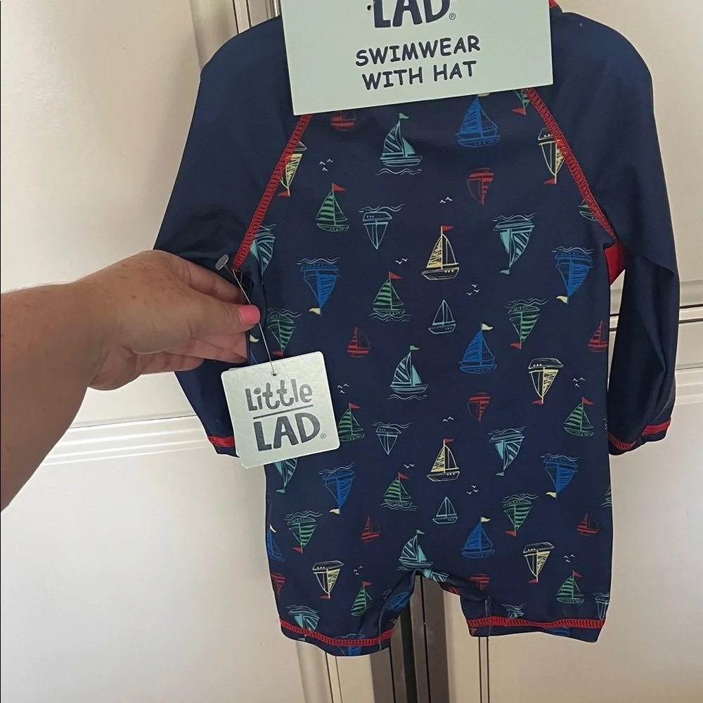 Kids Swimwear Set with hat- Navy and Red